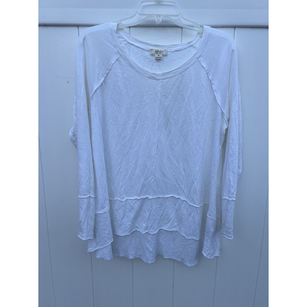 Style & Co Top Long Sleeve Size Medium Lagenlook White
